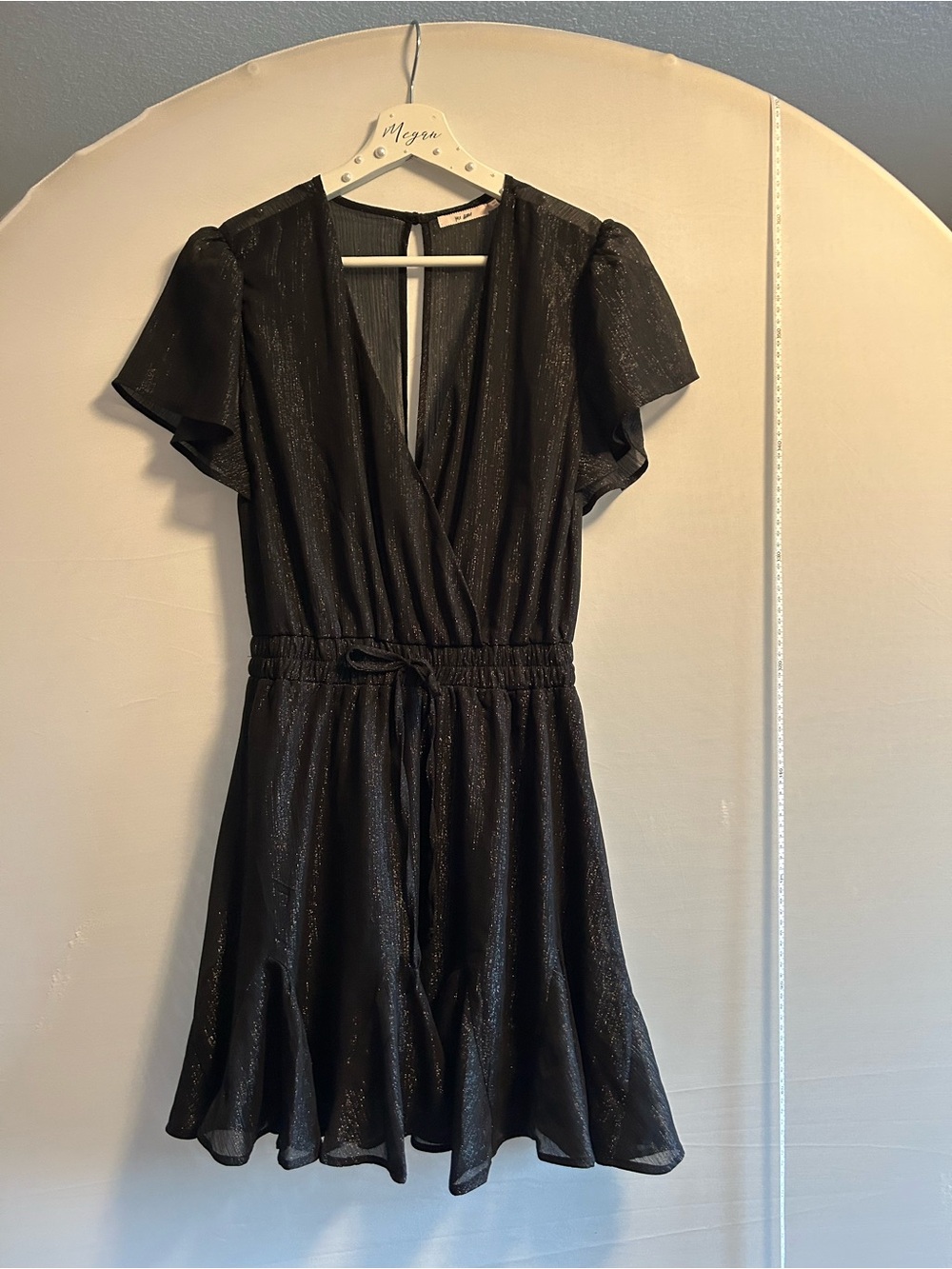 Mi Amore Black Shimmer Wrap-Front Dress